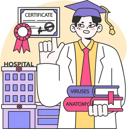 Medical student with medical degree  Illustration