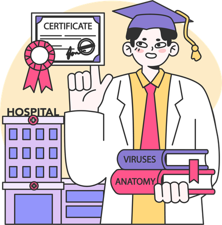 Medical student with medical degree  Illustration