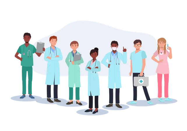 Medical Staff Team Concept A Team Of Doctors In Uniform Standing Together Vector Illustration Illustration