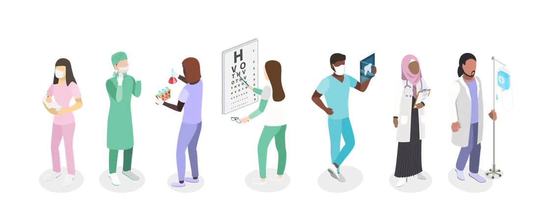 3 D Isometric Flat Vector Set Of Therapist Characters Healthcare Medic Specialists Illustration