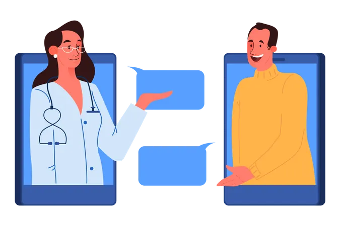 Online Medical Consultation Concept Idea Of Digital Technology And Smart Medicine Diagnostic Through Device Remote Treatment Isolated Illustration In Cartoon Style Illustration