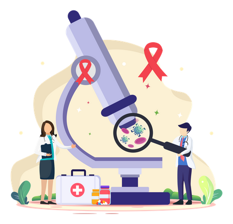 Medical Worker Are Researching AIDS Blood Sample  Illustration