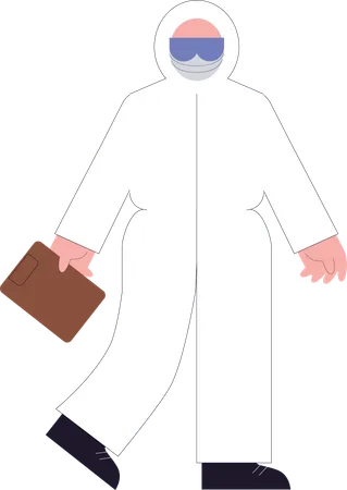 Medical worker in PPE holding clipboard  Illustration
