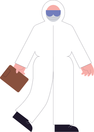 Medical worker in PPE holding clipboard  Illustration