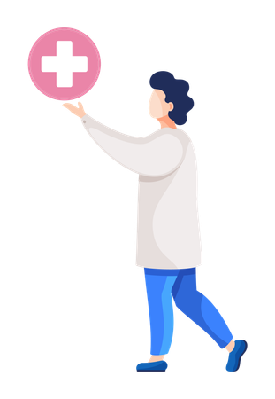 Medical Worker showing first aid sign  Illustration
