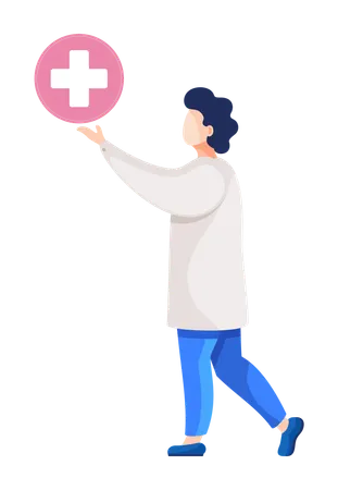 Medical Worker showing first aid sign  Illustration
