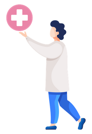 Medical Worker with First Aid Sign  Illustration