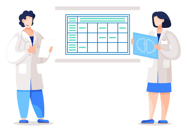 Medical workers discussing diagnosis report  Illustration