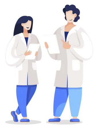 Medical workers holding papers Illustration
