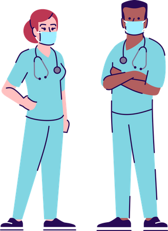 Medical workers in facemask  Illustration