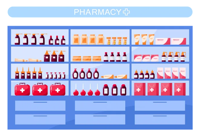 Medicina indicada na loja da farmácia  Ilustração