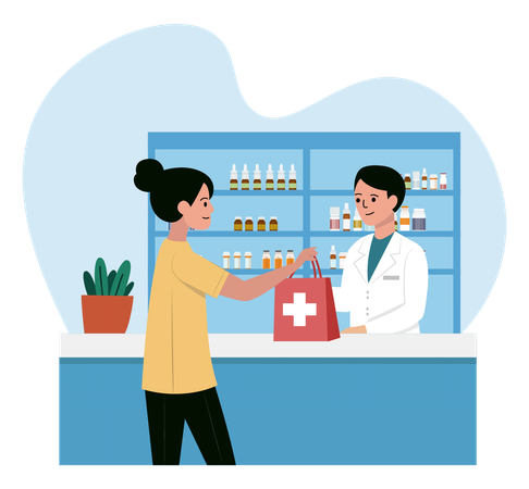Medication Purchase at Pharmacy  Illustration