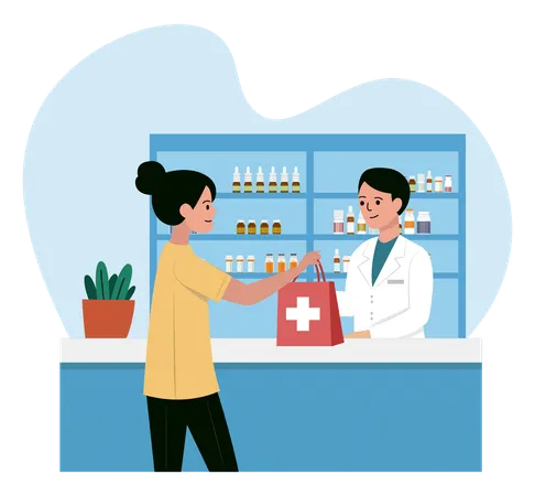 Medication Purchase at Pharmacy  Illustration