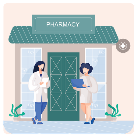Female pharmacist holding medicine list Illustration