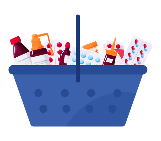 Medicine shopping basket  Illustration