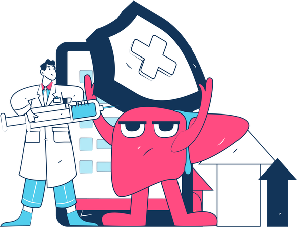 Doctor dando vacunación hepática  Ilustración