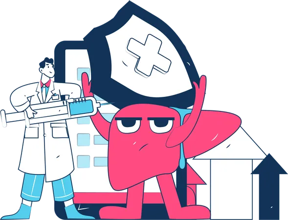 Doctor dando vacunación hepática  Ilustración