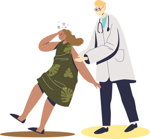 Médico ajudando mulher desmaiada  Ilustração