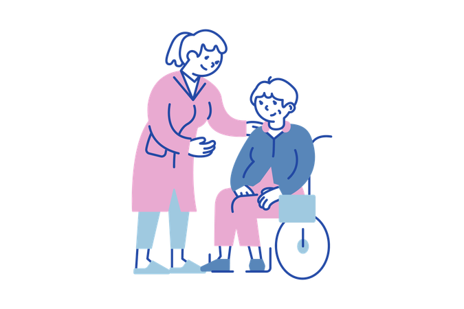Médico ajudando pessoa com deficiência  Ilustração