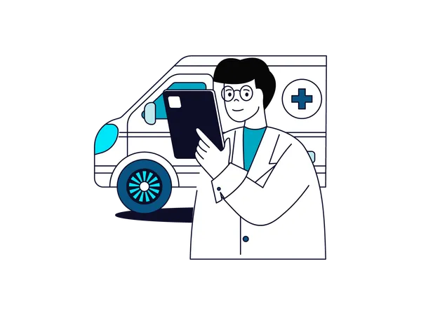 Médico ambulância com remessa  Ilustração
