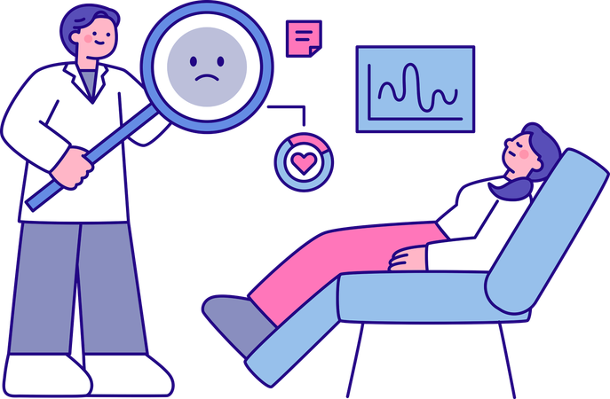 Médico analisando problemas do paciente  Ilustração