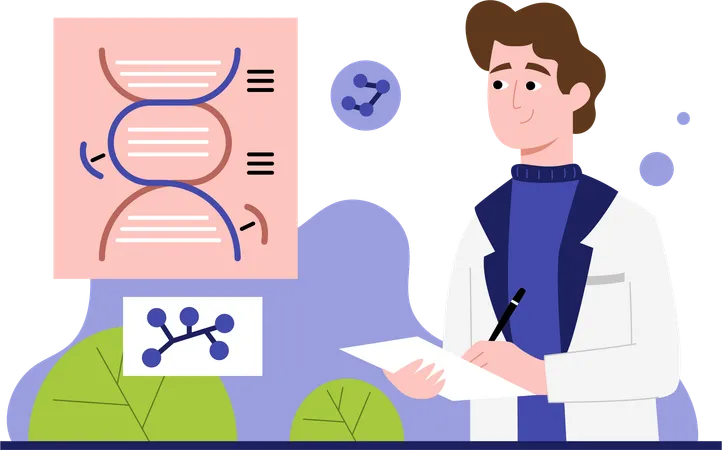 Médico aprendendo sobre DNA  Ilustração