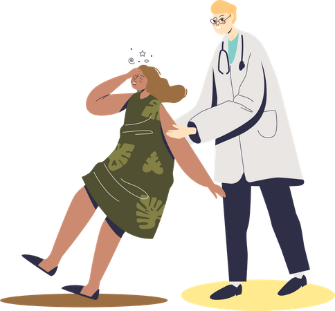Doctor ayudando a una mujer desmayada  Ilustración