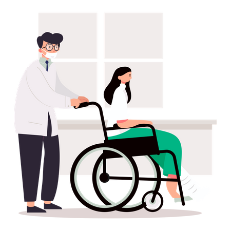 Doctor ayudando a mujer discapacitada  Ilustración