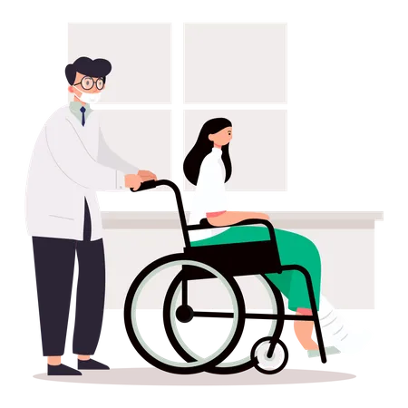 Doctor ayudando a mujer discapacitada  Ilustración