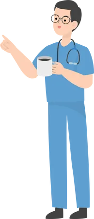 Médico tomando chá  Ilustração