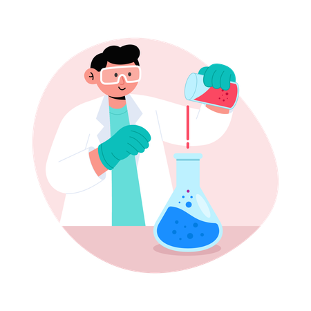 Médico coloca gota química em um copo  Ilustração