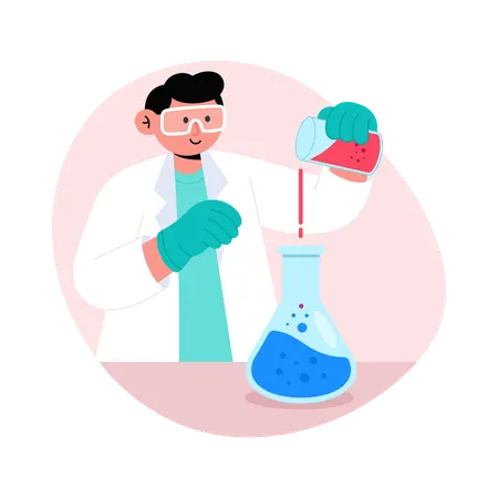 Médico coloca gota química em um copo  Ilustração