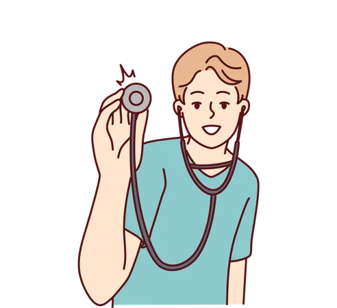 Médico masculino com estetoscópio  Ilustração