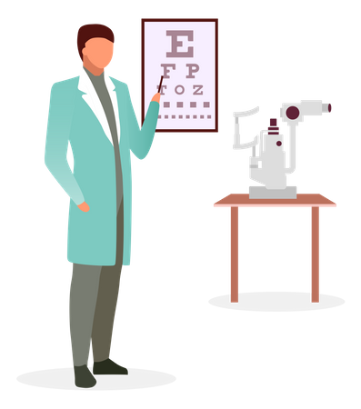 Médico com gráfico de olho de Snellen  Ilustração