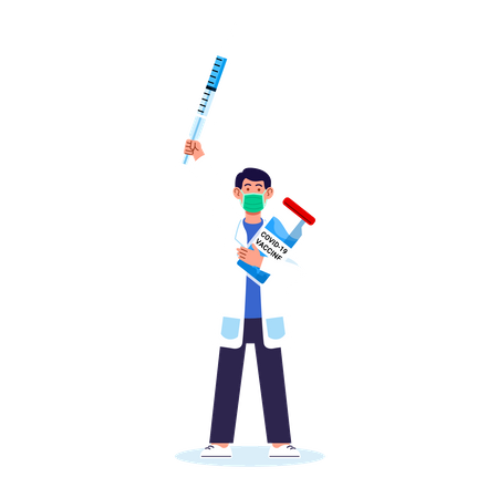 Médico combate propagação da gripe com injeção de vacina  Ilustração