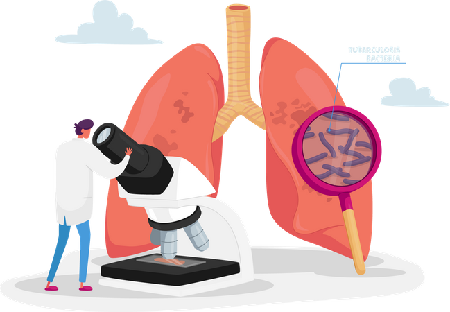 Médico revisando el esputo de los pulmones en neumología  Ilustración