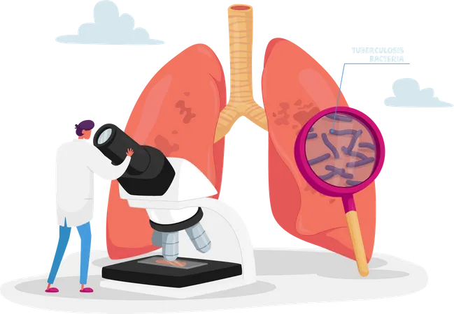 Médico revisando el esputo de los pulmones en neumología  Ilustración