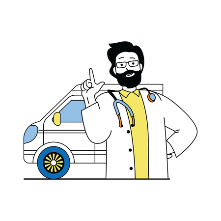 Medico con ambulancia  Ilustración