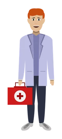 Doctor con botiquín de primeros auxilios  Ilustración