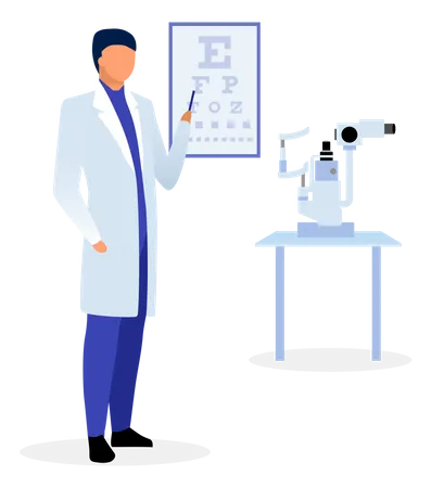 Médico con tabla optométrica de Snellen  Ilustración