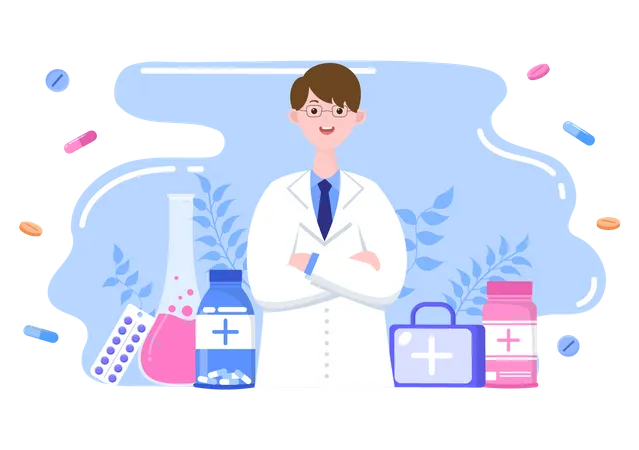 Medico con medicamentos  Ilustración