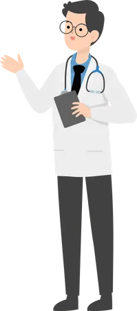 Doctor sosteniendo tarjeta de paciente  Ilustración