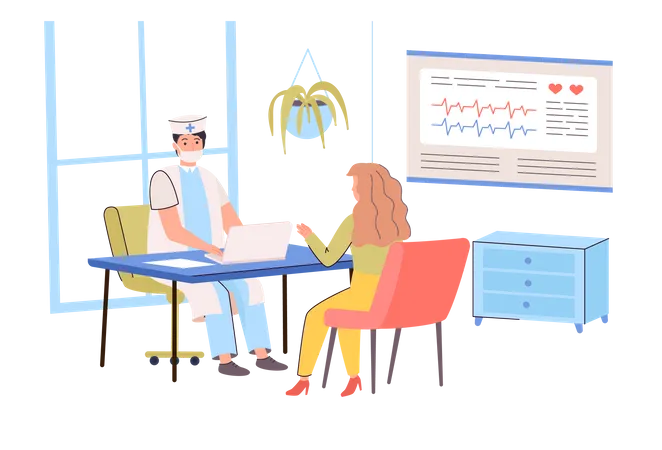 Médico consulta paciente  Ilustração