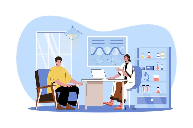 Médico consulta paciente no consultório  Ilustração