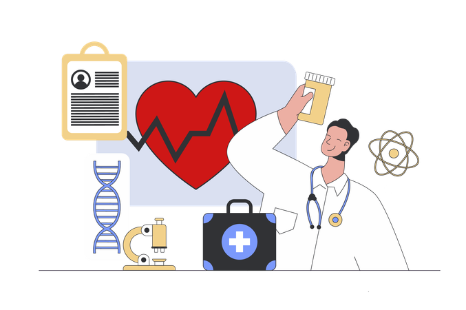 Médico consultando paciente y diagnóstico  Ilustración