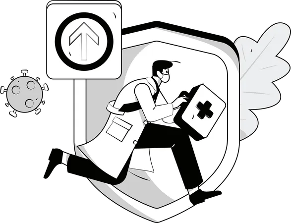 Médico corre em visita de emergência  Ilustração