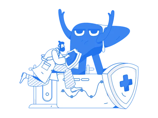 Médico concorrendo ao seguro de saúde do fígado  Ilustração