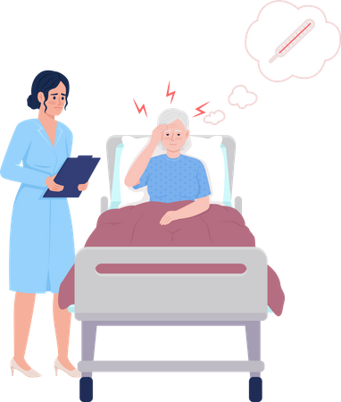 Médico cuidando de paciente com febre  Ilustração