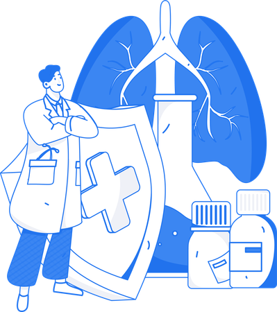 Médico cura infecção pulmonar  Ilustração