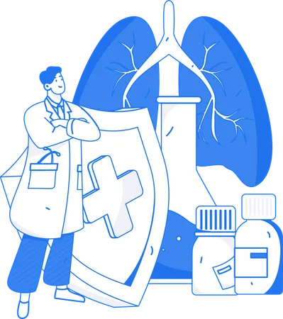 Médico cura infecção pulmonar  Ilustração